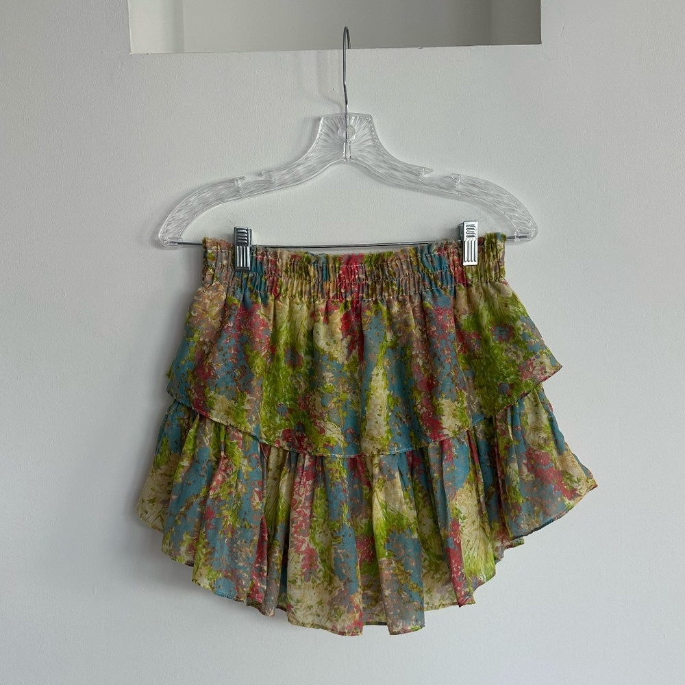 LoveShackFancy Ruffle Mini Skirt in Pastel Fields - Picture 2 of 9